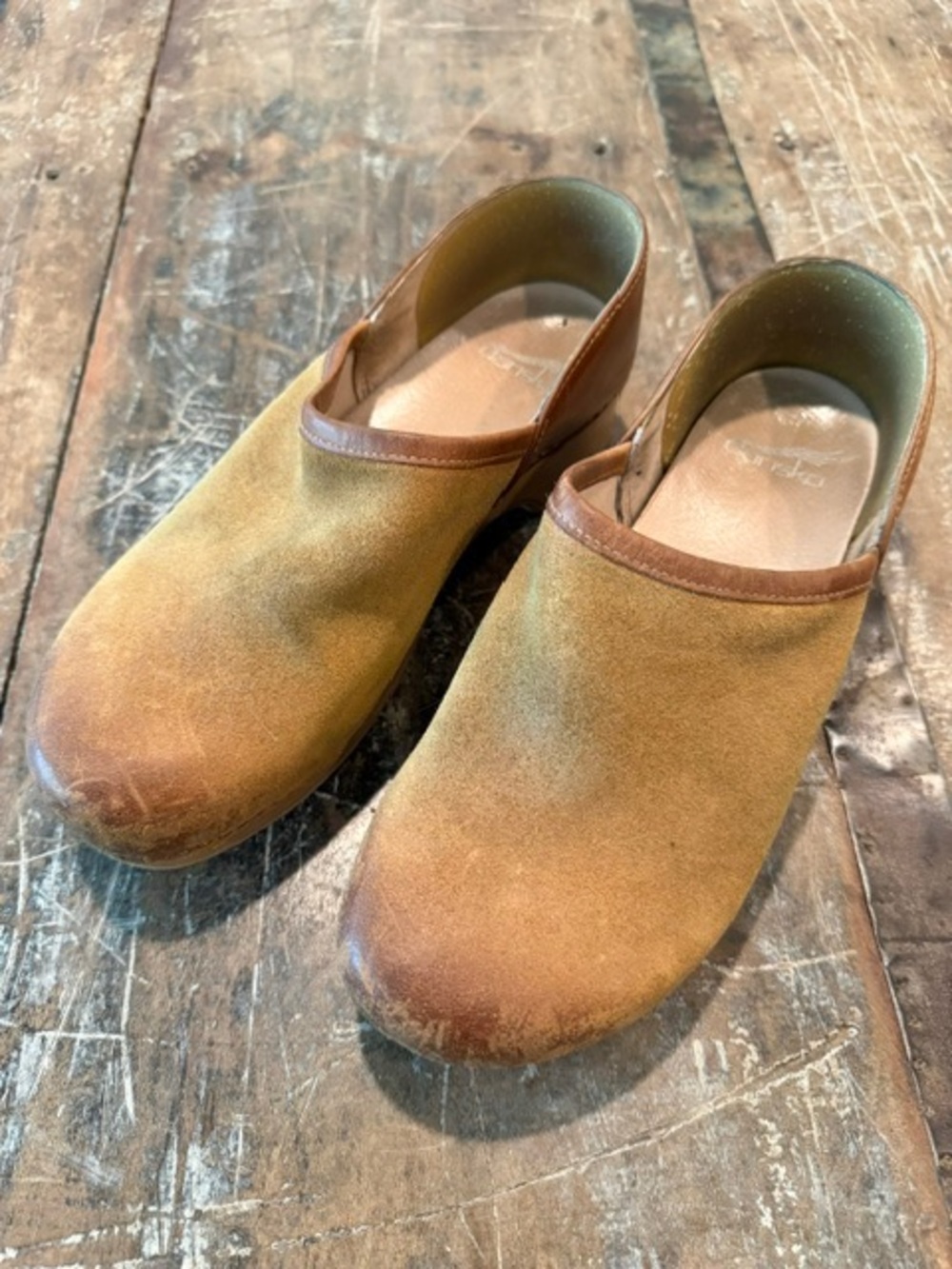 Dansko Professional Clogs Womens 40 Suede Leather Two Tone Brown